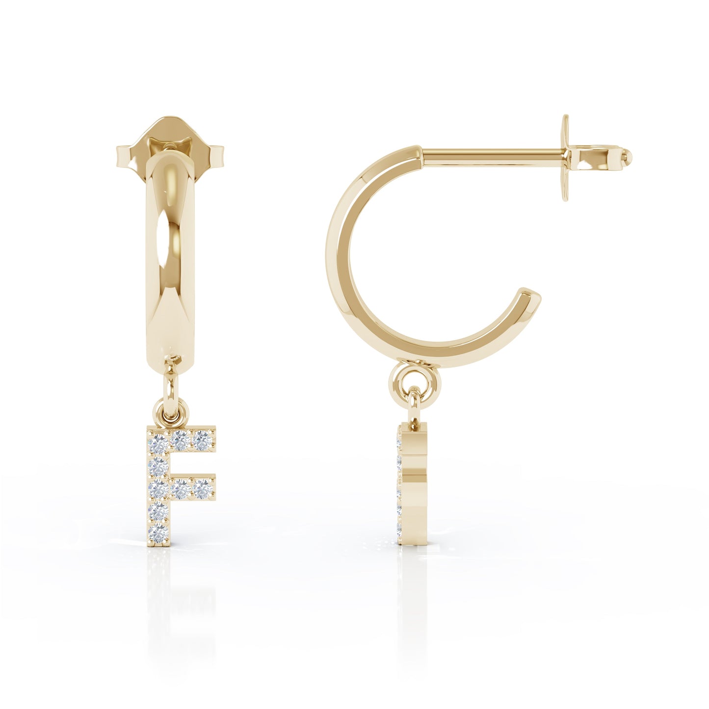 Diamond Alphabet Initial Charm Huggie Earrings Sold As Half Pair in 14K Gold