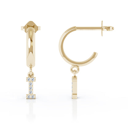 Diamond Alphabet Initial Charm Huggie Earrings Sold As Half Pair in 14K Gold