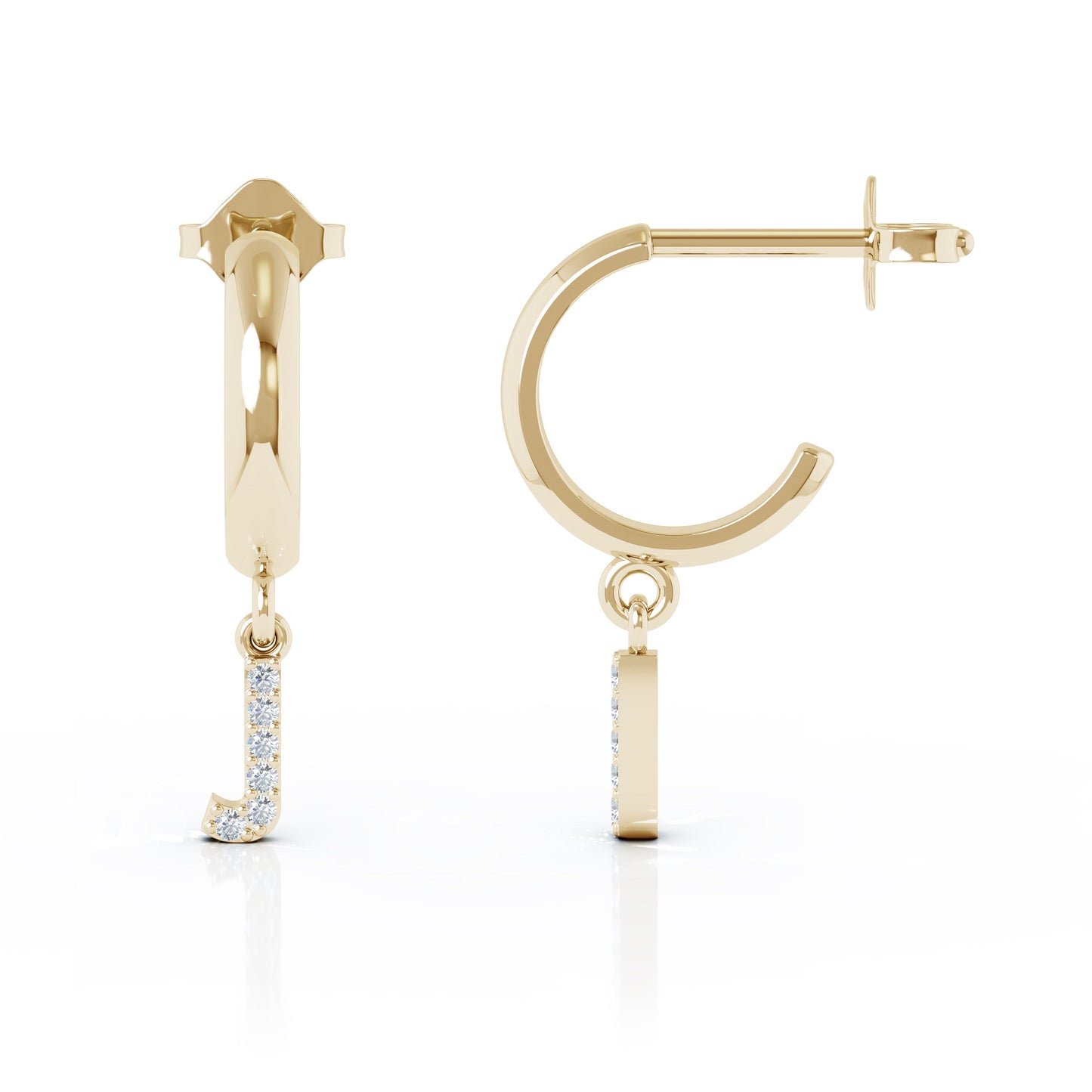 Diamond Alphabet Initial Charm Huggie Earrings Sold As Half Pair in 14K Gold