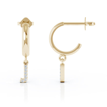 Diamond Alphabet Initial Charm Huggie Earrings Sold As Half Pair in 14K Gold