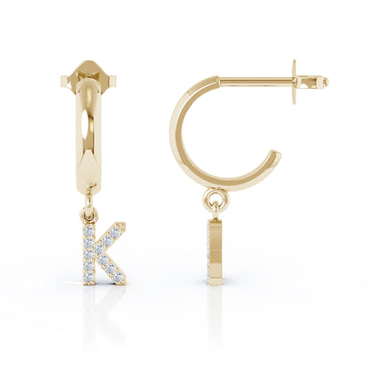 Diamond Alphabet Initial Charm Huggie Earrings Sold As Half Pair in 14K Gold