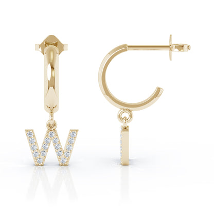 Diamond Alphabet Initial Charm Huggie Earrings Sold As Half Pair in 14K Gold