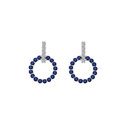Blue Sapphire & 0.70Ct Diamond Circle Earrings in 14K White Gold