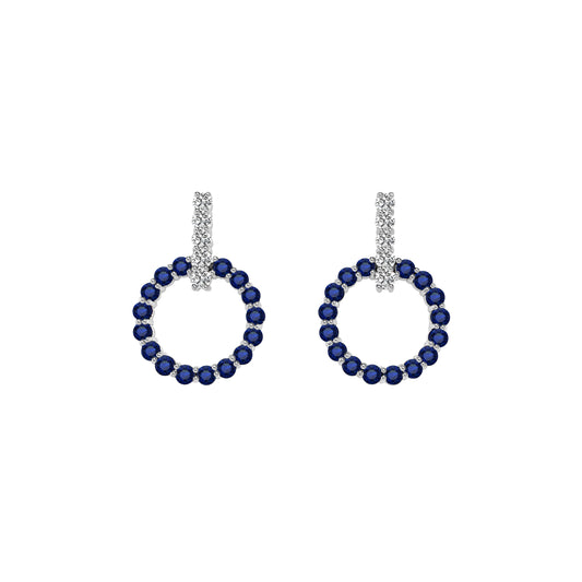 Blue Sapphire & 0.70Ct Diamond Circle Earrings in 14K White Gold
