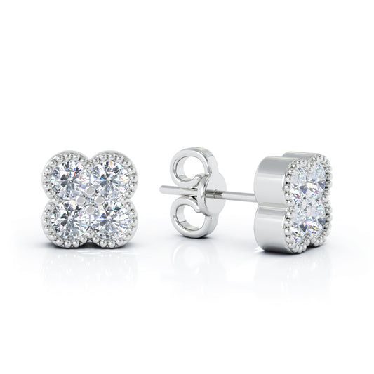 0.35Ct Diamond Antique Design Flower Earrings in 14K Gold