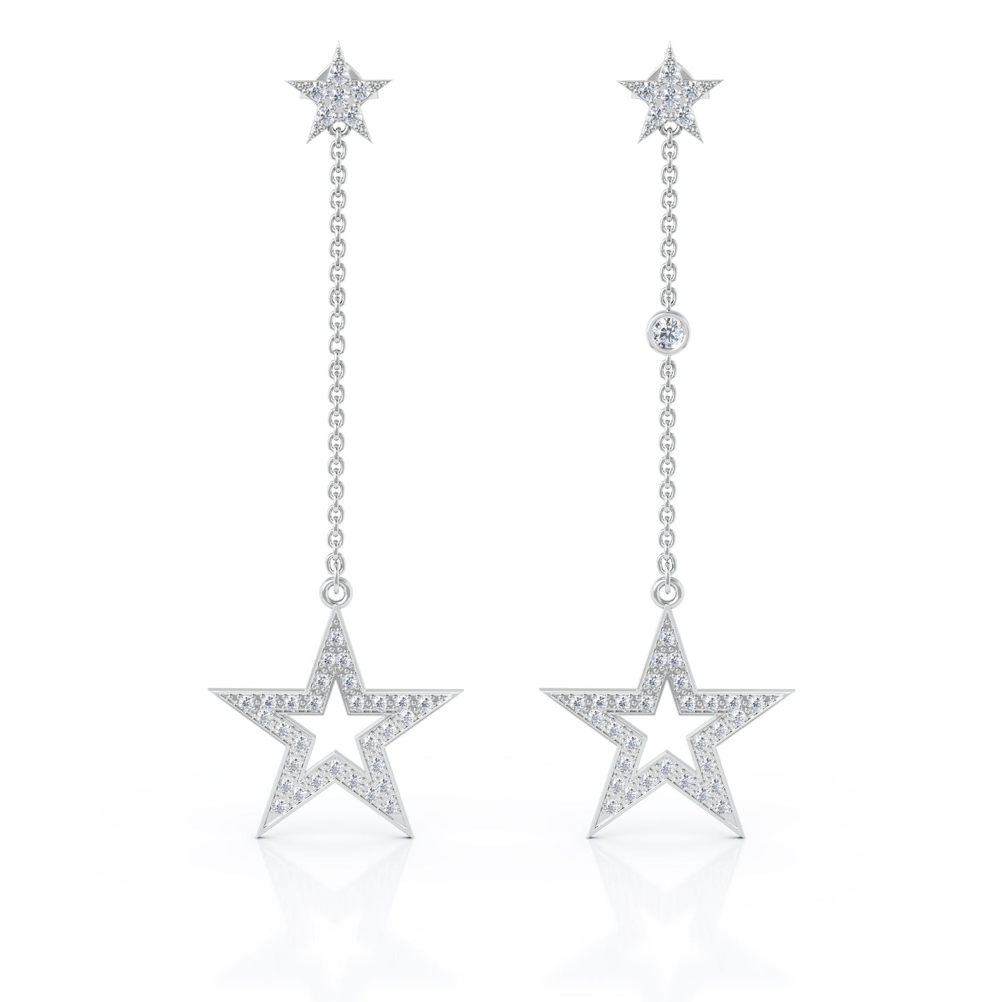 0.75Ct Diamond Star Mismatched Drop Chain Earrings in 14K Gold