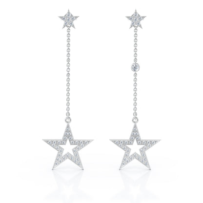 0.75Ct Diamond Star Mismatched Drop Chain Earrings in 14K Gold