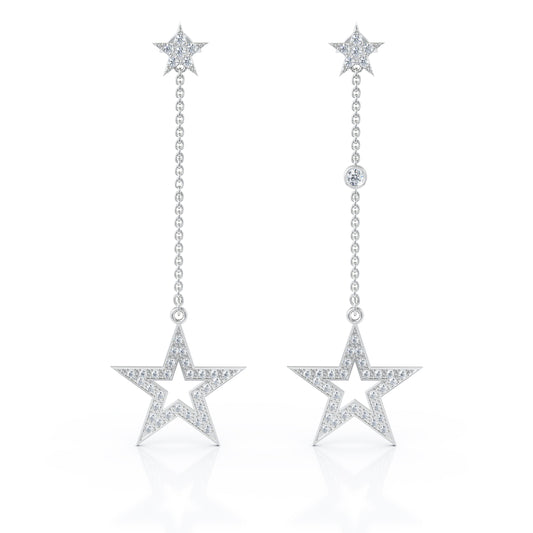 0.75Ct Diamond Star Mismatched Drop Chain Earrings in 14K Gold