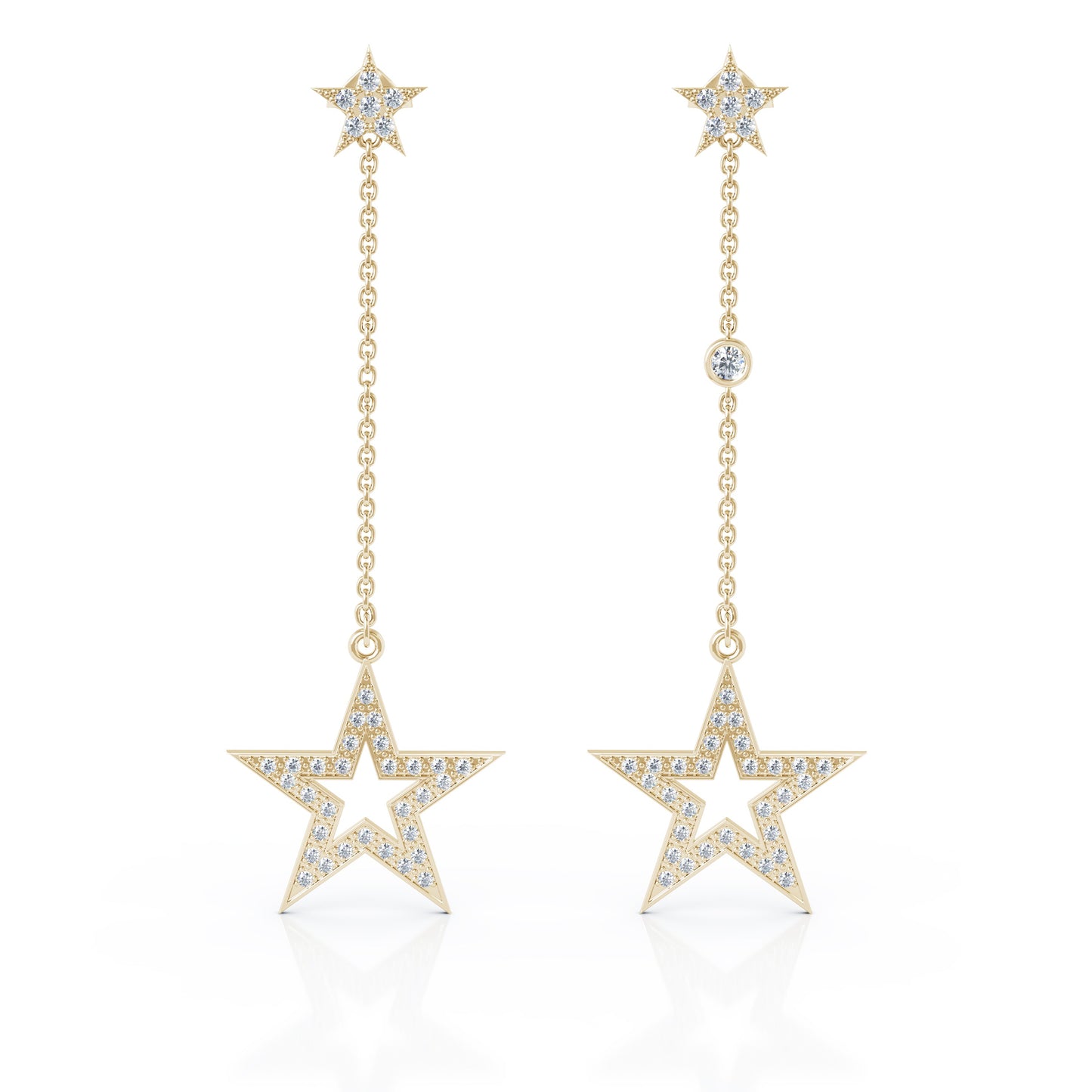0.75Ct Diamond Star Mismatched Drop Chain Earrings in 14K Gold