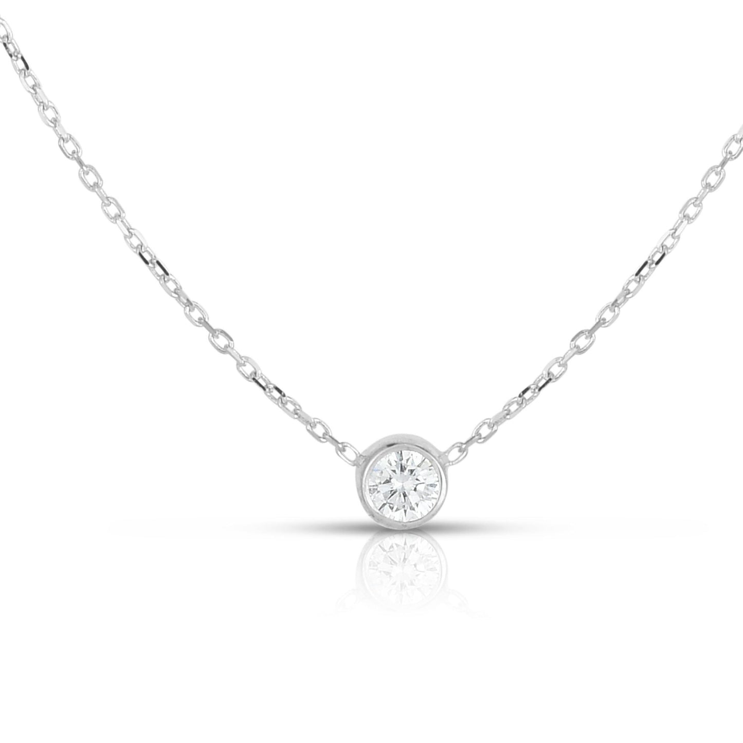 white gold bezel necklace diamond details