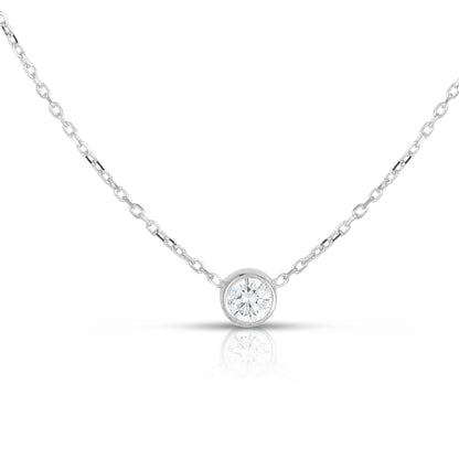 white gold bezel necklace diamond details