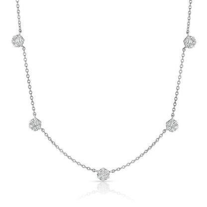 1.20Ct Diamond Cluster Necklace, 17" in 14K White Gold