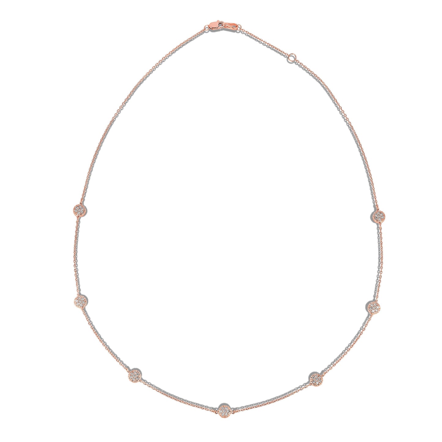 7 Station 0.70Ct Diamond Cluster Necklace, 18" in 14K Gold