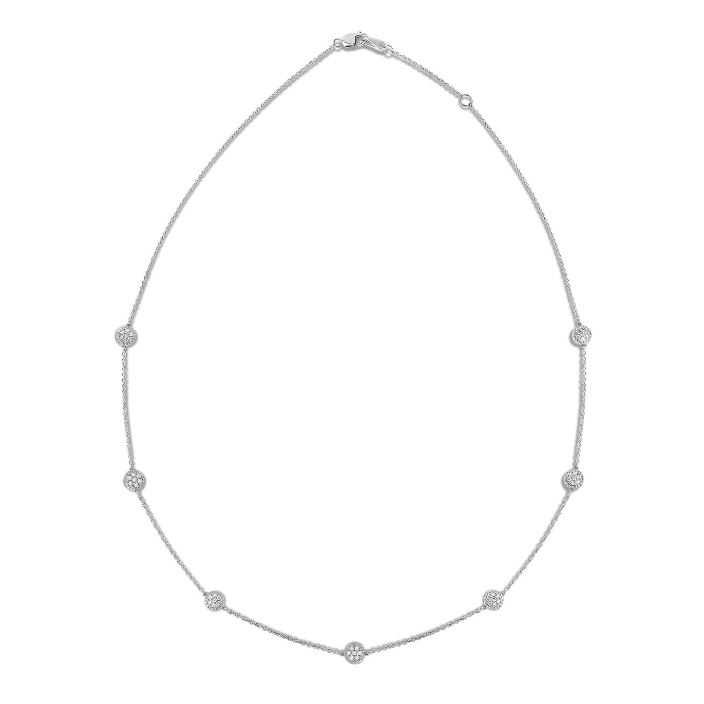 7 Station 0.70Ct Diamond Cluster Necklace, 18" in 14K Gold