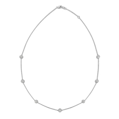7 Station 0.70Ct Diamond Cluster Necklace, 18" in 14K Gold