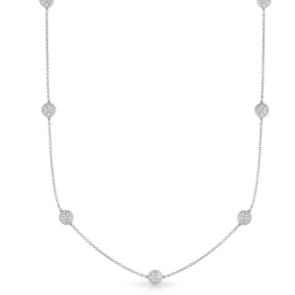 7 Station 0.70Ct Diamond Cluster Necklace, 18" in 14K Gold