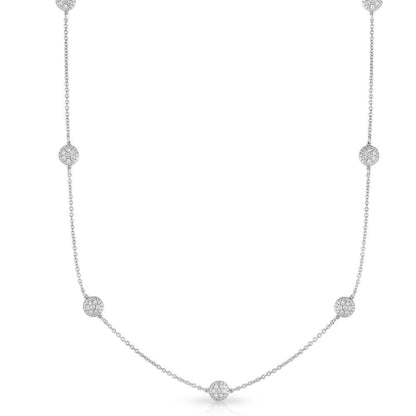 7 Station 0.70Ct Diamond Cluster Necklace, 18" in 14K Gold