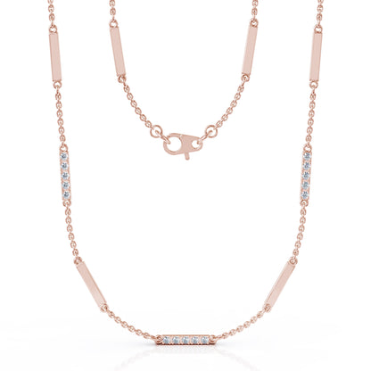 0.55Ct Diamond & Gold Bar Chain Station Necklace, 26" in 14K Gold