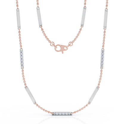 0.55Ct Diamond & Gold Bar Chain Station Necklace, 26" in 14K Gold