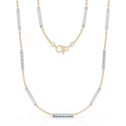 0.55Ct Diamond & Gold Bar Chain Station Necklace, 26" in 14K Gold