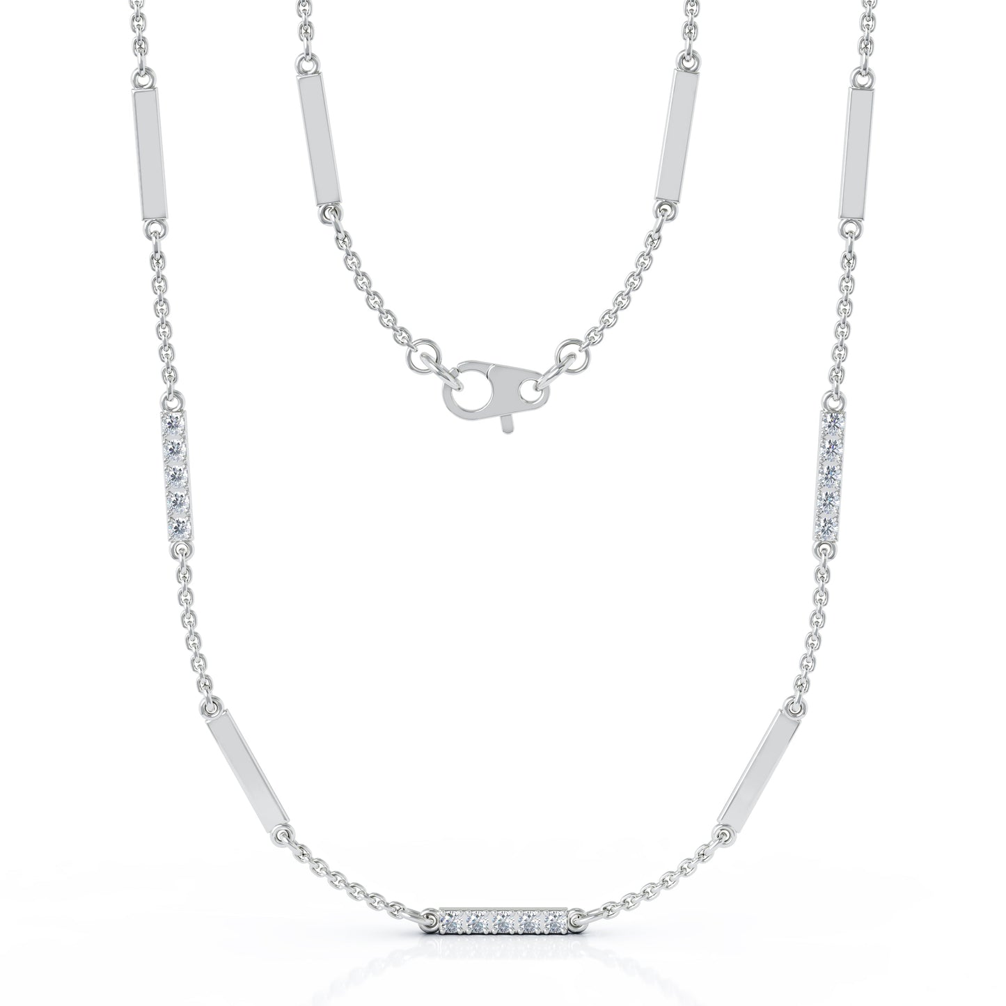 0.55Ct Diamond & Gold Bar Chain Station Necklace, 26" in 14K Gold