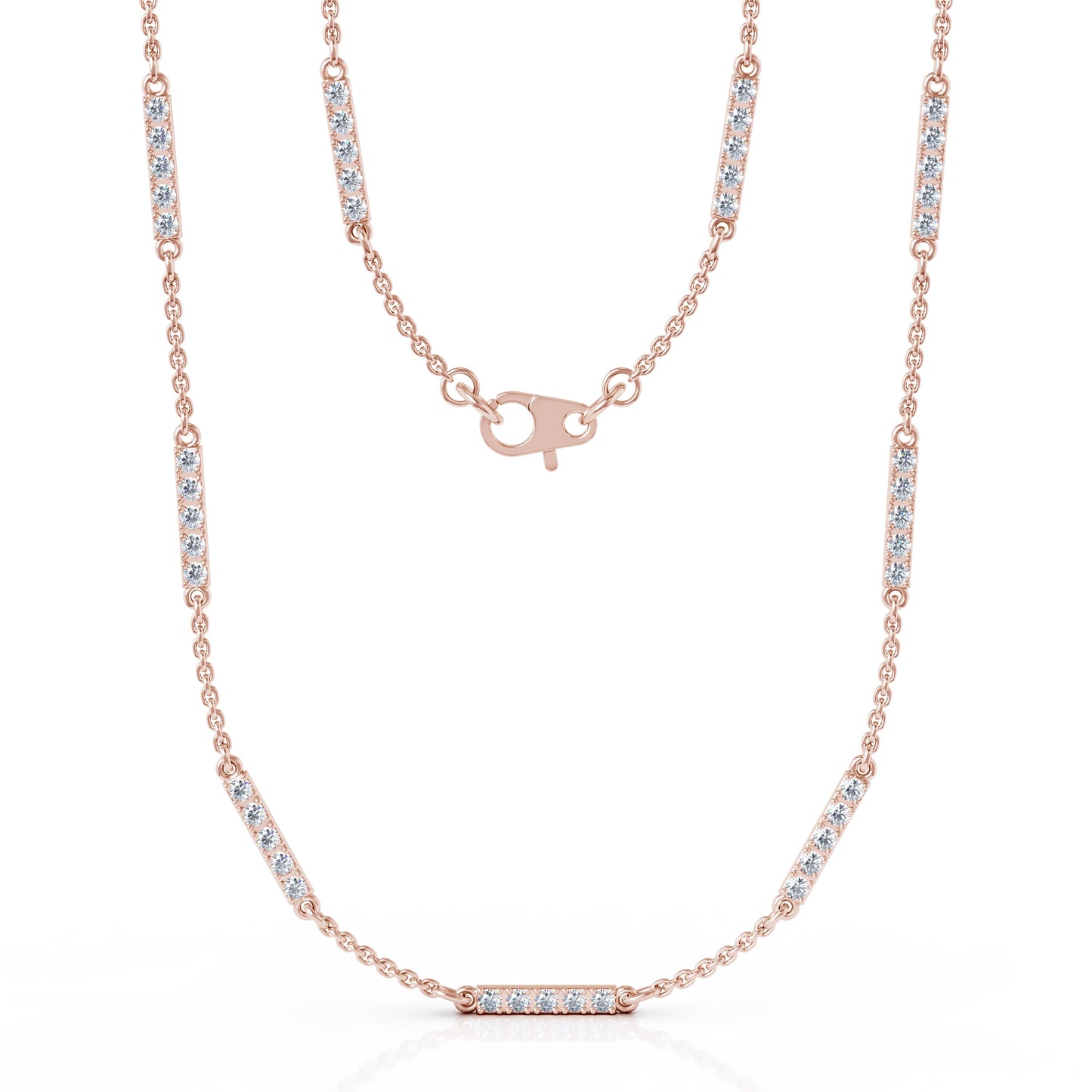 0.65Ct Diamond Bar Chain Station Necklace, 20" in 14K Gold