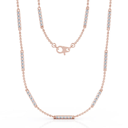 0.65Ct Diamond Bar Chain Station Necklace, 20" in 14K Gold
