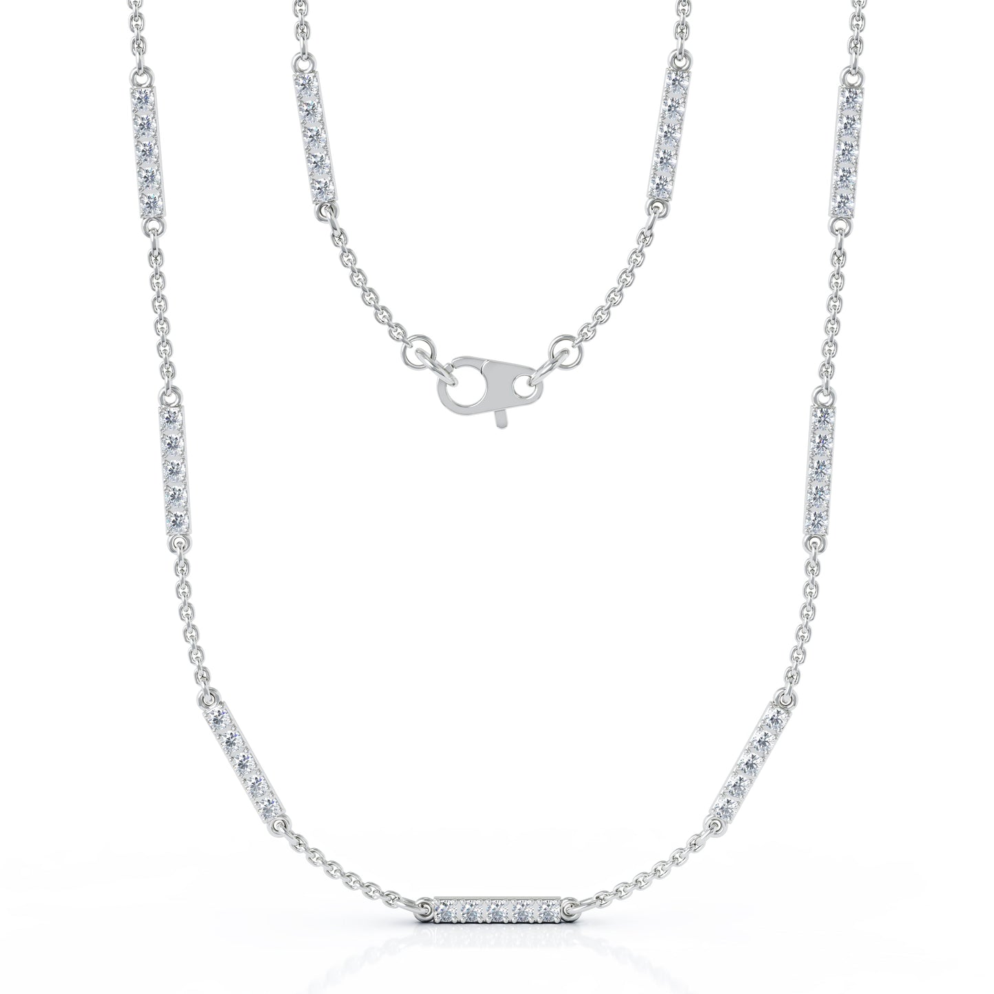 0.65Ct Diamond Bar Chain Station Necklace, 20" in 14K Gold