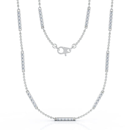 0.65Ct Diamond Bar Chain Station Necklace, 20" in 14K Gold