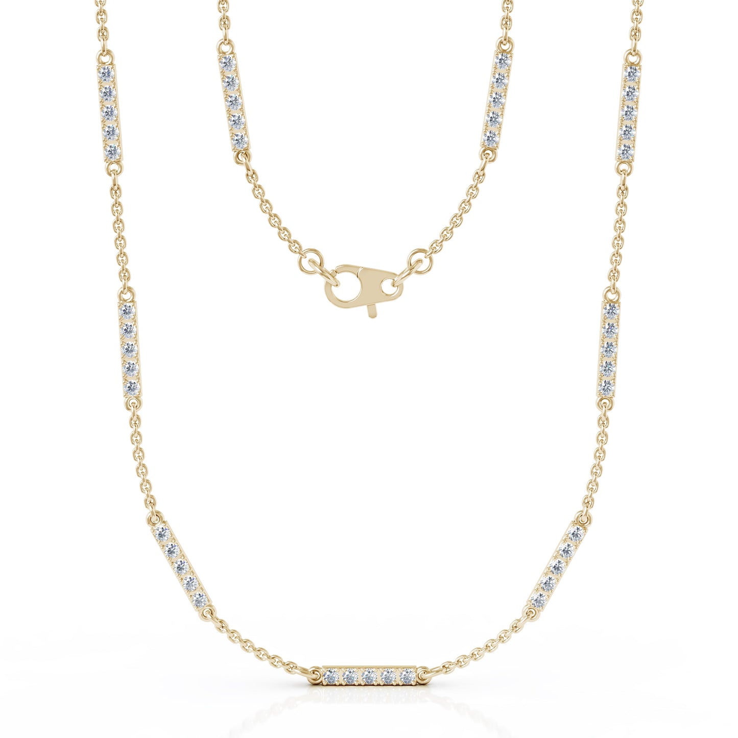 0.65Ct Diamond Bar Chain Station Necklace, 20" in 14K Gold