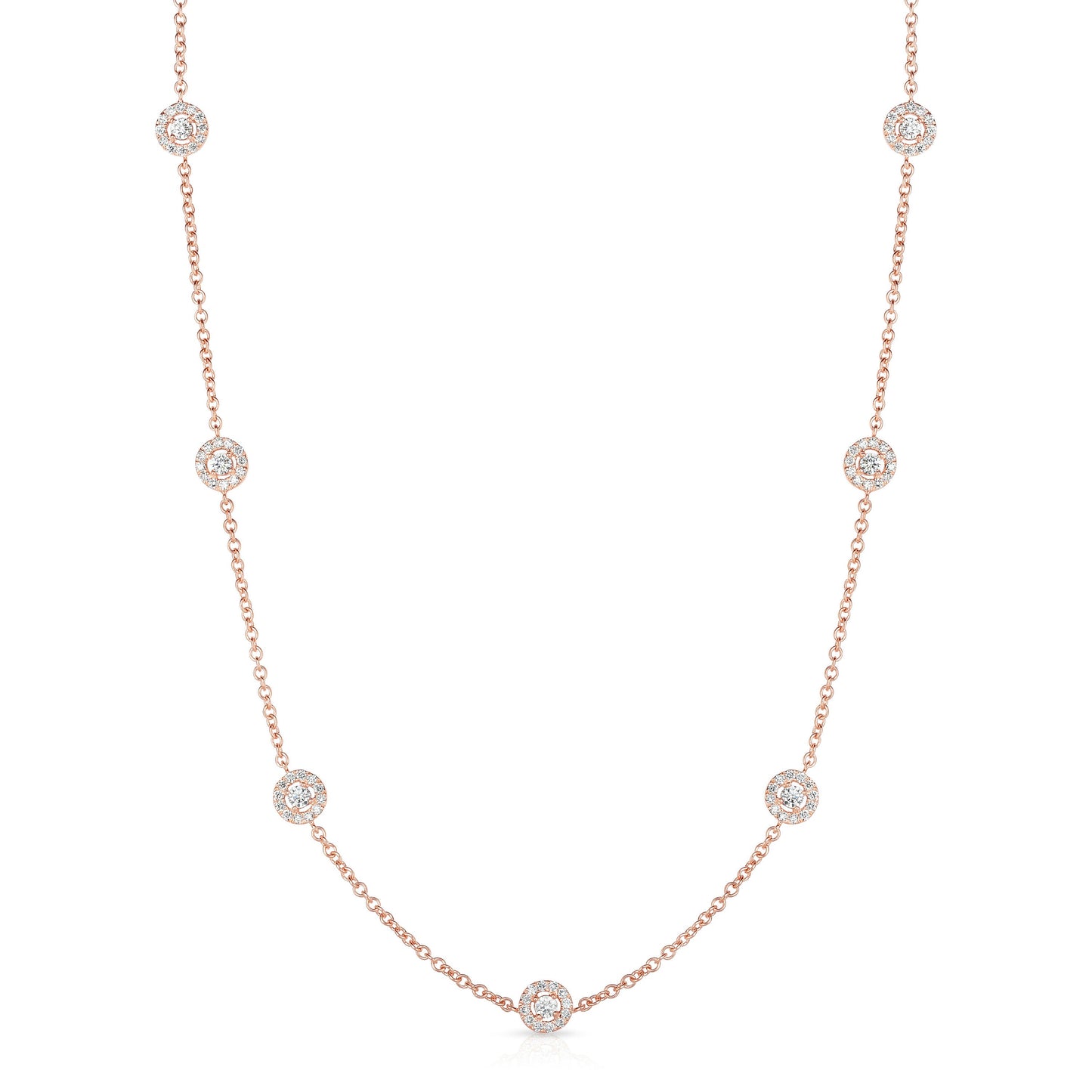 7 Station 1.70Ct Diamond Cluster Necklace, 16"-18" in 14K Rose Gold