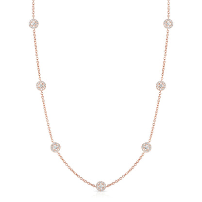 7 Station 1.70Ct Diamond Cluster Necklace, 16"-18" in 14K Rose Gold