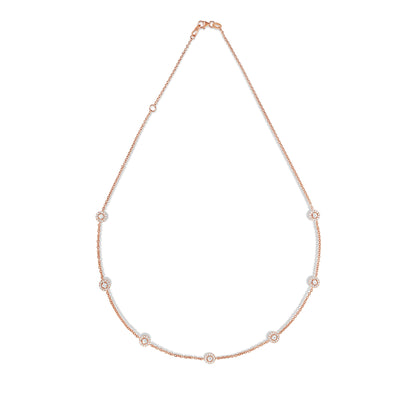 7 Station 1.70Ct Diamond Cluster Necklace, 16"-18" in 14K Rose Gold