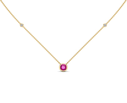 5MM Gemstone & Diamond Accent Necklace, 16"-18" in 14K Gold