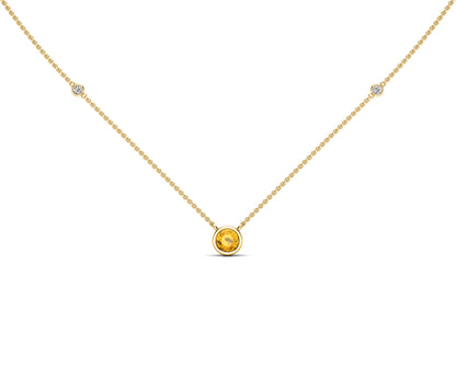 5MM Gemstone & Diamond Accent Necklace, 16"-18" in 14K Gold