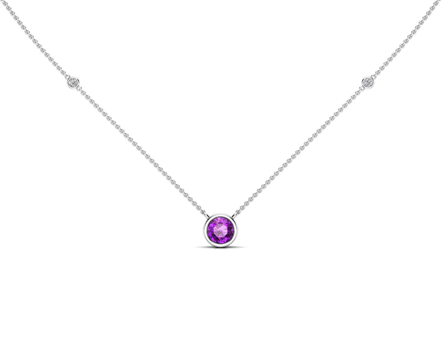 6MM Gemstone & 0.06Ct White Diamond Accent Necklace, 16"-18" in 14K Gold