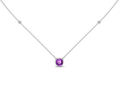 6MM Gemstone & 0.06Ct White Diamond Accent Necklace, 16"-18" in 14K Gold