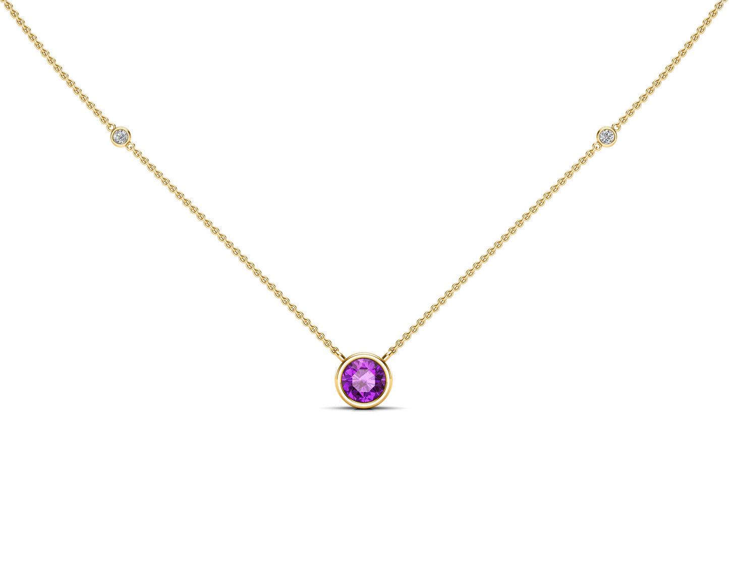 6MM Gemstone & 0.06Ct White Diamond Accent Necklace, 16"-18" in 14K Gold
