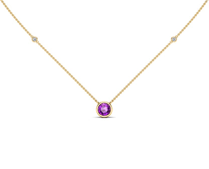 6MM Gemstone & 0.06Ct White Diamond Accent Necklace, 16"-18" in 14K Gold