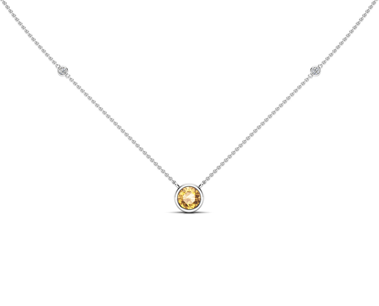 6MM Gemstone & 0.06Ct White Diamond Accent Necklace, 16"-18" in 14K Gold