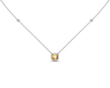 6MM Gemstone & 0.06Ct White Diamond Accent Necklace, 16"-18" in 14K Gold