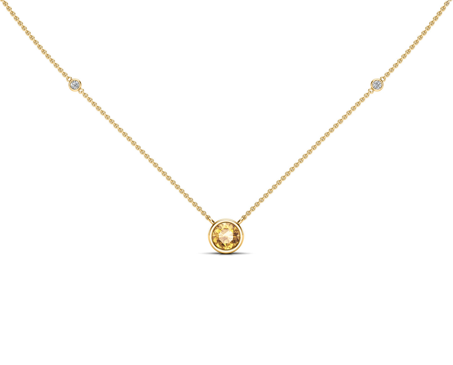 6MM Gemstone & 0.06Ct White Diamond Accent Necklace, 16"-18" in 14K Gold