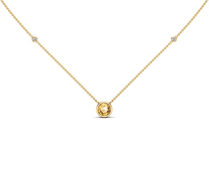6MM Gemstone & 0.06Ct White Diamond Accent Necklace, 16"-18" in 14K Gold