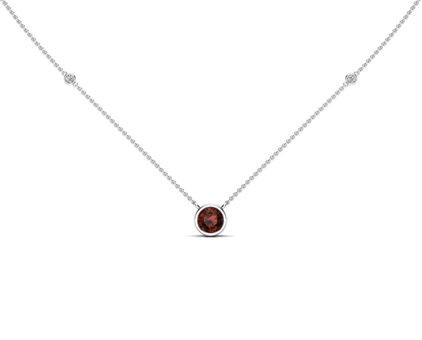 6MM Gemstone & 0.06Ct White Diamond Accent Necklace, 16"-18" in 14K Gold