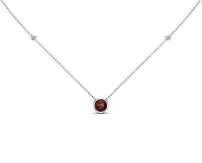 6MM Gemstone & 0.06Ct White Diamond Accent Necklace, 16"-18" in 14K Gold