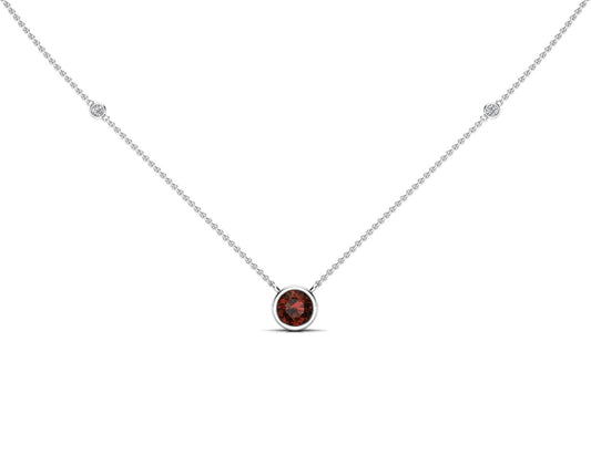6MM Gemstone & 0.06Ct White Diamond Accent Necklace, 16"-18" in 14K Gold