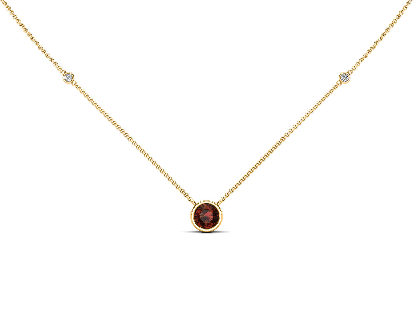 6MM Gemstone & 0.06Ct White Diamond Accent Necklace, 16"-18" in 14K Gold