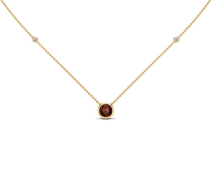 6MM Gemstone & 0.06Ct White Diamond Accent Necklace, 16"-18" in 14K Gold