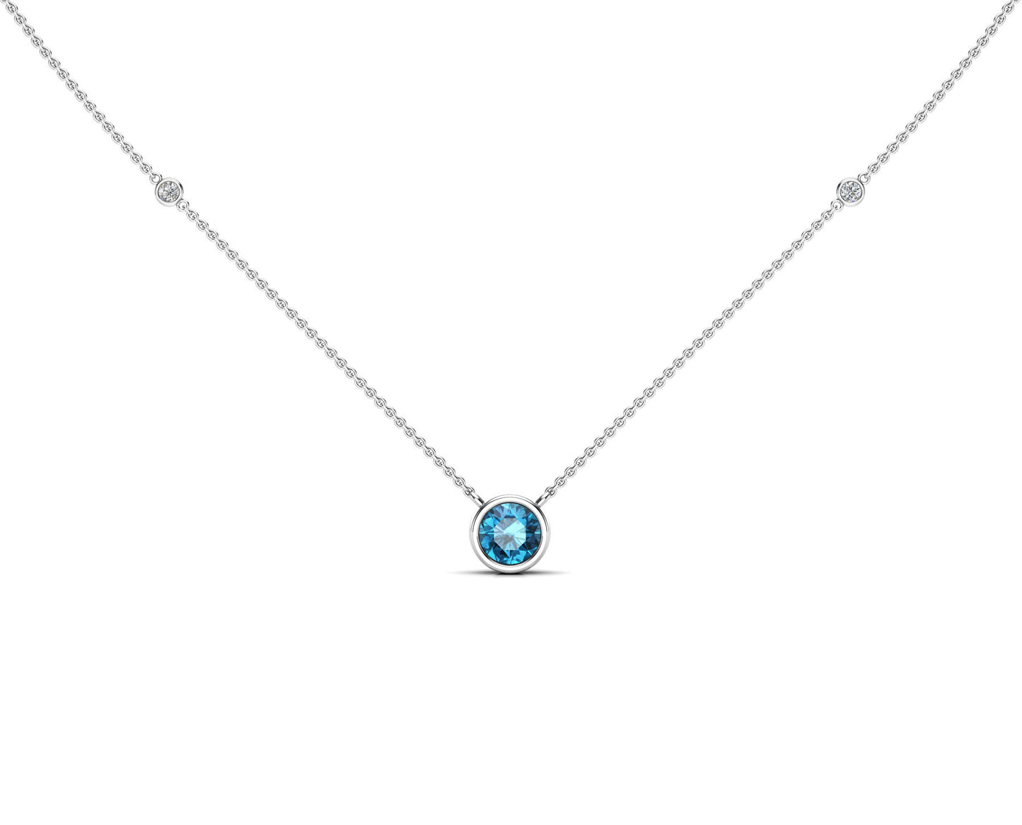 6MM Gemstone & 0.06Ct White Diamond Accent Necklace, 16"-18" in 14K Gold