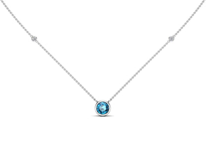 6MM Gemstone & 0.06Ct White Diamond Accent Necklace, 16"-18" in 14K Gold